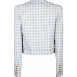 Balmain Jackets-- Gingham Tweed Jacket - Blue - Exclusive Luxury Collection - Avvenice