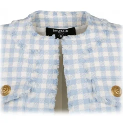 Balmain Jackets-- Gingham Tweed Jacket - Blue - Exclusive Luxury Collection - Avvenice