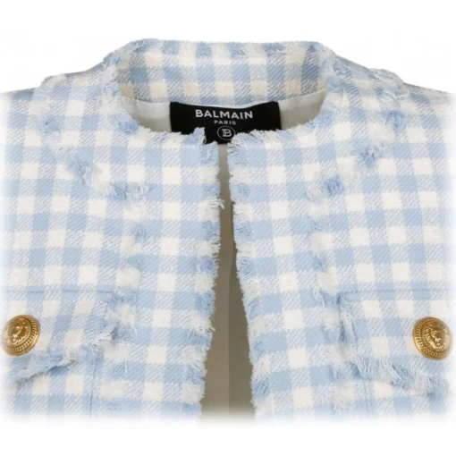 Balmain Jackets-- Gingham Tweed Jacket - Blue - Exclusive Luxury Collection - Avvenice