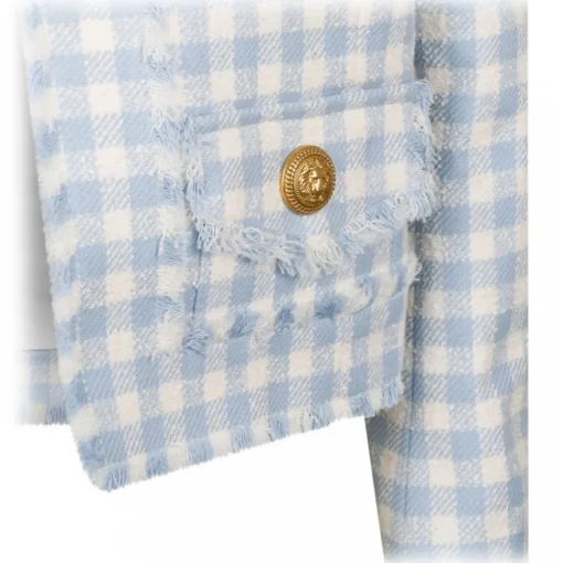 Balmain Jackets-- Gingham Tweed Jacket - Blue - Exclusive Luxury Collection - Avvenice