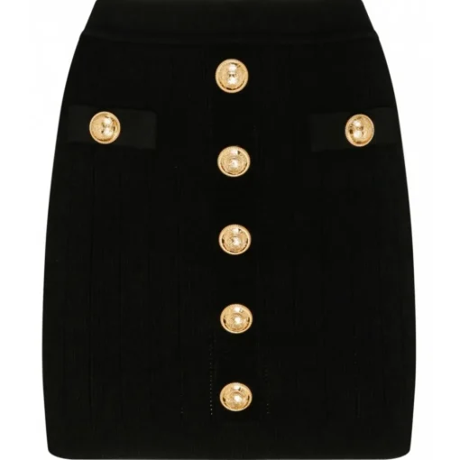 Balmain Skirts-- Knitted Buttoned Mini Skirt - Black - Exclusive Luxury Collection - Avvenice
