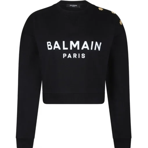 Balmain Sweatshirts-- Logo Print Sweatshirt - Black - Exclusive Luxury Collection - Avvenice