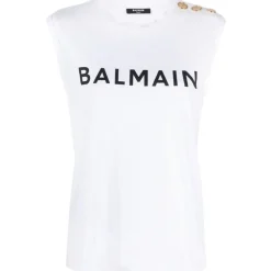 Balmain Tops-- Logo Print Tank Top - White - Exclusive Luxury Collection - Avvenice
