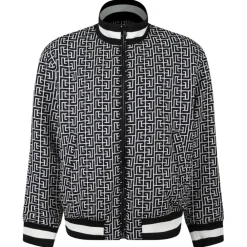 Balmain Jackets-- Monogram Reversible Bomber Jacket - Black White - Exclusive Luxury Collection - Avvenice