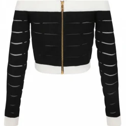 Balmain Tops-- Off Shoulder Top - Black White - Exclusive Luxury Collection - Avvenice