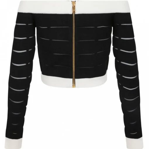 Balmain Tops-- Off Shoulder Top - Black White - Exclusive Luxury Collection - Avvenice