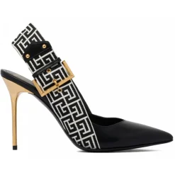 Balmain Shoes-- Ruby Slingback Pumps - Ivory Black - Exclusive Luxury Collection - Avvenice