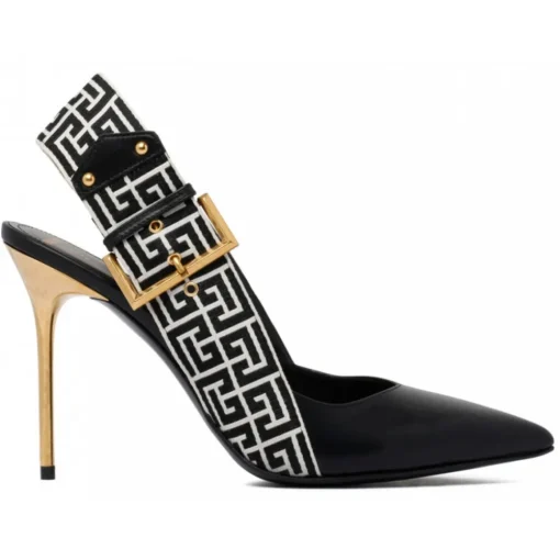 Balmain Shoes-- Ruby Slingback Pumps - Ivory Black - Exclusive Luxury Collection - Avvenice