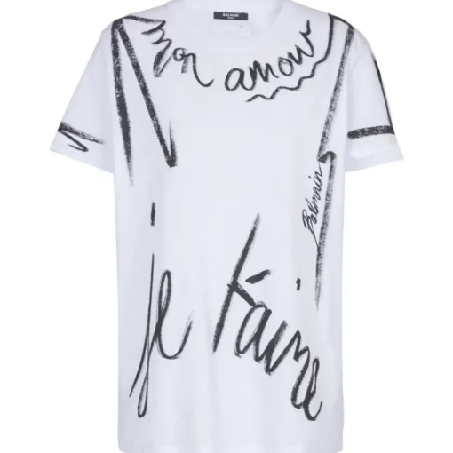 Balmain T-shirt-- SL Writing Printed T-Shirt - White - Exclusive Luxury Collection - Avvenice