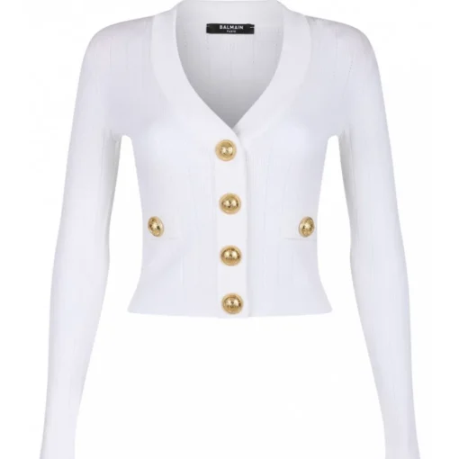 Balmain Knitwears-- V Neck Cardigan - White - Exclusive Luxury Collection - Avvenice