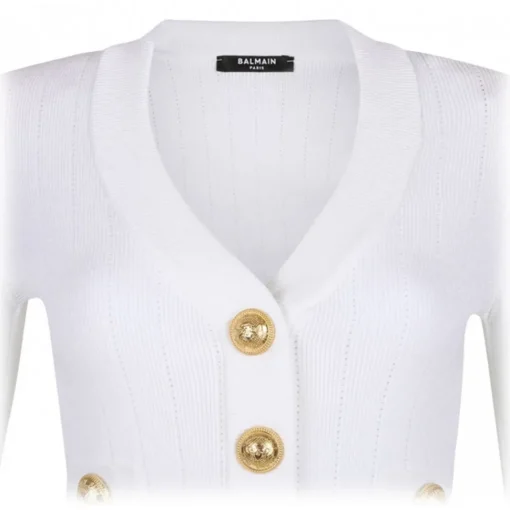 Balmain Knitwears-- V Neck Cardigan - White - Exclusive Luxury Collection - Avvenice