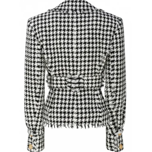 Balmain Jackets-- Virgin Wool Tweed Belted Jacket - Black White - Exclusive Luxury Collection - Avvenice