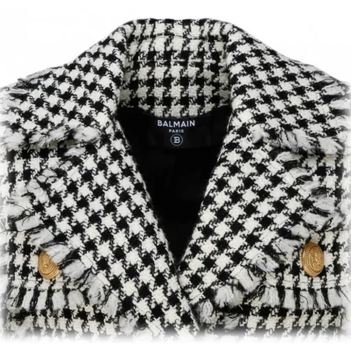 Balmain Jackets-- Virgin Wool Tweed Belted Jacket - Black White - Exclusive Luxury Collection - Avvenice