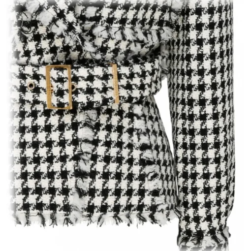 Balmain Jackets-- Virgin Wool Tweed Belted Jacket - Black White - Exclusive Luxury Collection - Avvenice