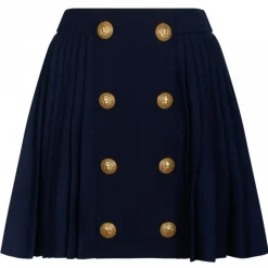 Balmain Skirts-- Wool Pleated Miniskirt - Navy Blue - Exclusive Luxury Collection - Avvenice