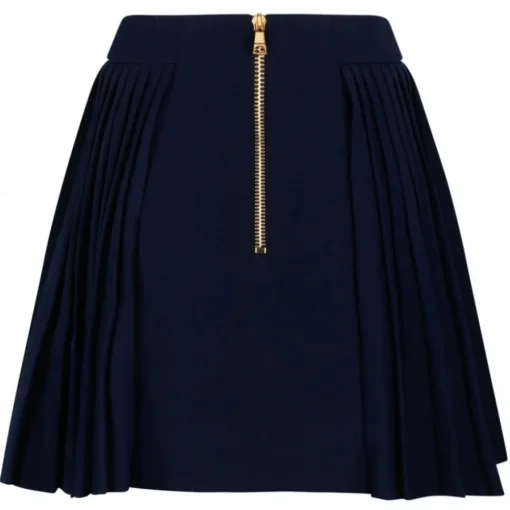 Balmain Skirts-- Wool Pleated Miniskirt - Navy Blue - Exclusive Luxury Collection - Avvenice