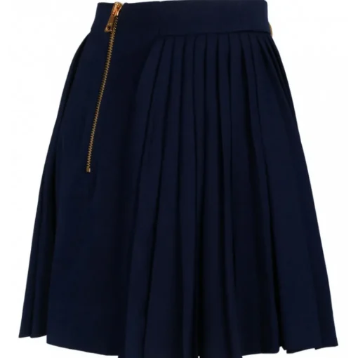 Balmain Skirts-- Wool Pleated Miniskirt - Navy Blue - Exclusive Luxury Collection - Avvenice
