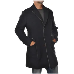 BoB Company Jackets-- Coat in Technical Fabric with Contrasting Profiles - Blue - Jacket - Made in Italy - Luxury Exclusive Collection - Avvenice