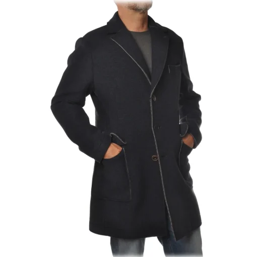 BoB Company Jackets-- Coat in Technical Fabric with Contrasting Profiles - Blue - Jacket - Made in Italy - Luxury Exclusive Collection - Avvenice