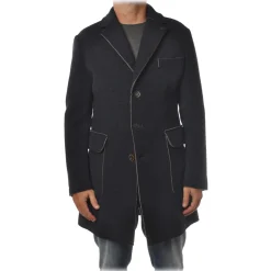 BoB Company Jackets-- Coat in Technical Fabric with Contrasting Profiles - Blue - Jacket - Made in Italy - Luxury Exclusive Collection - Avvenice