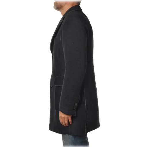BoB Company Jackets-- Coat in Technical Fabric with Contrasting Profiles - Blue - Jacket - Made in Italy - Luxury Exclusive Collection - Avvenice