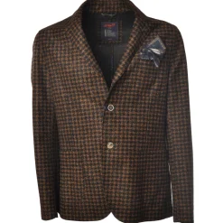 BoB Company Jackets-- Single-Breasted Jacket in Houndstooth Pattern - Black/Brown - Jacket - Made in Italy - Luxury Exclusive Collection - Avvenice