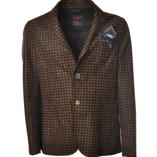 BoB Company Jackets-- Single-Breasted Jacket in Houndstooth Pattern - Black/Brown - Jacket - Made in Italy - Luxury Exclusive Collection - Avvenice