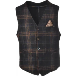 BoB Company Jackets|Tops-- Single-Breasted Waistcoat in Check Pattern - Blue/Beige - Waistcoat - Made in Italy - Luxury Exclusive Collection - Avvenice