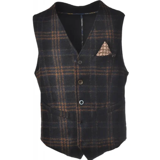 BoB Company Jackets|Tops-- Single-Breasted Waistcoat in Check Pattern - Blue/Beige - Waistcoat - Made in Italy - Luxury Exclusive Collection - Avvenice