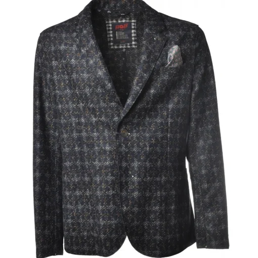 BoB Company Jackets-- Single-Breasted Jacket with Two Buttons - Blue/Gray - Jacket - Made in Italy - Luxury Exclusive Collection - Avvenice