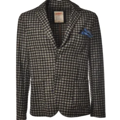 BoB Company Jackets-- Single-Breasted Jacket in Piedepull Pattern - Black/Beige - Jacket - Made in Italy - Luxury Exclusive Collection - Avvenice