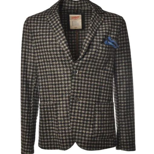 BoB Company Jackets-- Single-Breasted Jacket in Piedepull Pattern - Black/Beige - Jacket - Made in Italy - Luxury Exclusive Collection - Avvenice