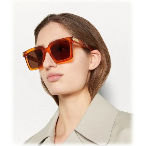 Bottega Veneta Sunglasses & Eyewear-- Acetate Square Oversize Sunglasses - Orange - Sunglasses - Eyewear - Avvenice