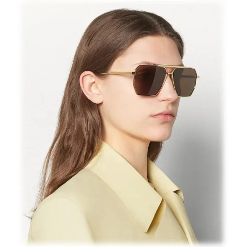 Bottega Veneta Sunglasses & Eyewear-- Metal Aviator Sunglasses - Gold Brown - Sunglasses - Eyewear - Avvenice