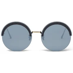 Bottega Veneta Sunglasses & Eyewear-- Metal Gold and Leather Round Oversize Sunglasses - Gold Silver - Sunglasses - Eyewear - Avvenice