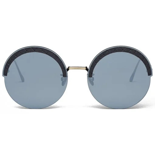 Bottega Veneta Sunglasses & Eyewear-- Metal Gold and Leather Round Oversize Sunglasses - Gold Silver - Sunglasses - Eyewear - Avvenice