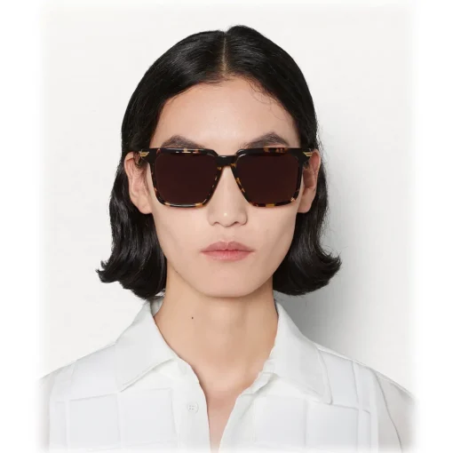 Bottega Veneta Sunglasses & Eyewear-- Metal Oversize Square Sunglasses - Brown Havana - Sunglasses - Eyewear - Avvenice