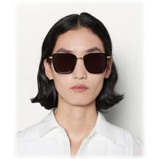 Bottega Veneta Sunglasses & Eyewear-- Rectangular Sunglasses - Black Gold - Sunglasses - Eyewear - Avvenice