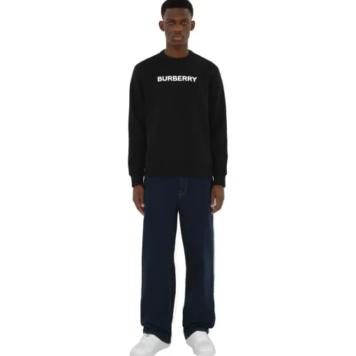 Burberry Sweatshirts-- Logo Cotton Sweatshirt - Black - Exclusive Collection - Avvenice