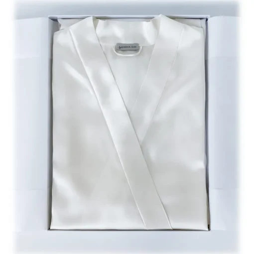by Dariia Day Shirts-- Long Silk Robe - Powder White - Fashion - New Collection - Mulberry Silk - Artisan Silk Robe - Luxury - Avvenice