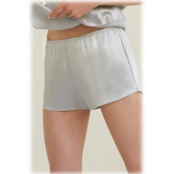 by Dariia Day Trousers-- Silk Shorts - Silver Grey - Fashion - New Collection - Mulberry Silk - Artisan Silk Shorts - Luxury - Avvenice