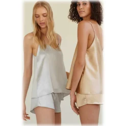 by Dariia Day Trousers-- Silk Shorts - Silver Grey - Fashion - New Collection - Mulberry Silk - Artisan Silk Shorts - Luxury - Avvenice