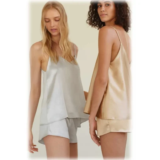 by Dariia Day Trousers-- Silk Shorts - Silver Grey - Fashion - New Collection - Mulberry Silk - Artisan Silk Shorts - Luxury - Avvenice