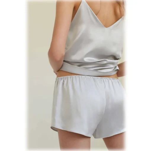 by Dariia Day Trousers-- Silk Shorts - Silver Grey - Fashion - New Collection - Mulberry Silk - Artisan Silk Shorts - Luxury - Avvenice