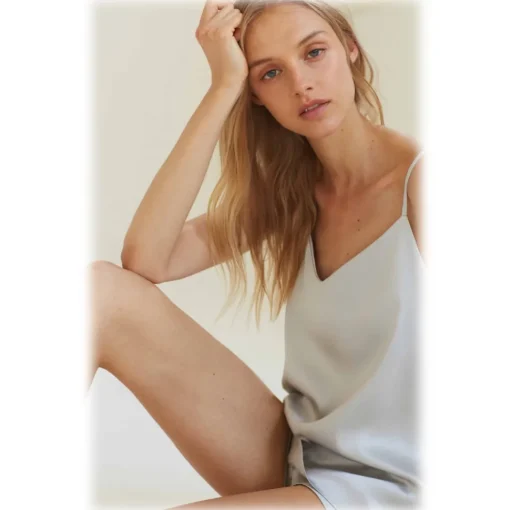 by Dariia Day Trousers-- Silk Shorts - Silver Grey - Fashion - New Collection - Mulberry Silk - Artisan Silk Shorts - Luxury - Avvenice