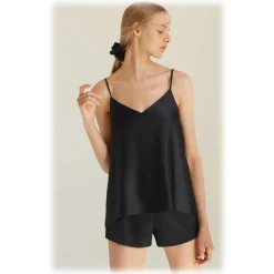 by Dariia Day Trousers-- Silk Shorts - Midnight Black - Fashion - New Collection - Mulberry Silk - Artisan Silk Shorts - Luxury - Avvenice