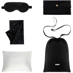 by Dariia Day Bedding-- Silk Travel Set - Midnight Black - Mulberry Silk - Artisan Silk Travel Set - Luxury - Avvenice