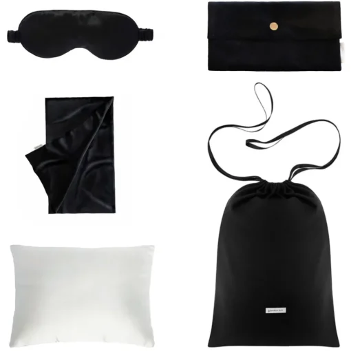 by Dariia Day Bedding-- Silk Travel Set - Midnight Black - Mulberry Silk - Artisan Silk Travel Set - Luxury - Avvenice