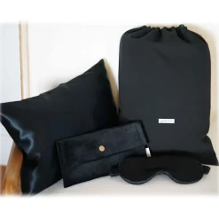 by Dariia Day Bedding-- Silk Travel Set - Midnight Black - Mulberry Silk - Artisan Silk Travel Set - Luxury - Avvenice