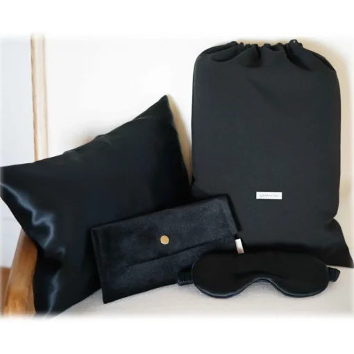 by Dariia Day Bedding-- Silk Travel Set - Midnight Black - Mulberry Silk - Artisan Silk Travel Set - Luxury - Avvenice